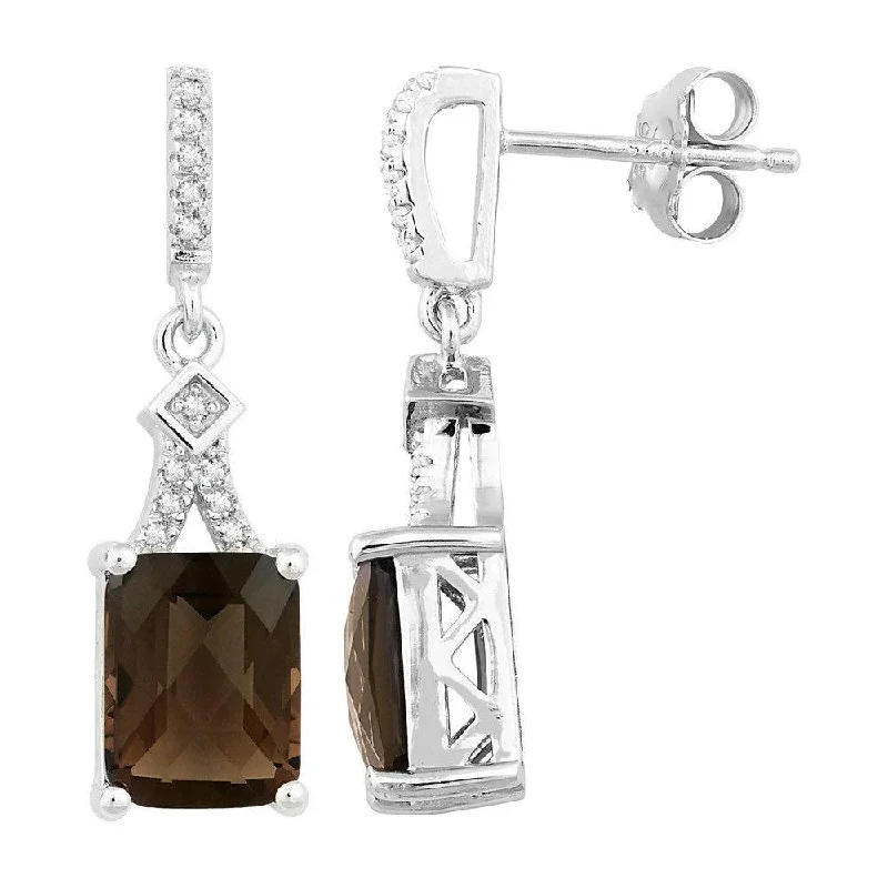 Vibrant Gemstone Earrings-Sterling Silver Octagon Smoky Quartz Earrings