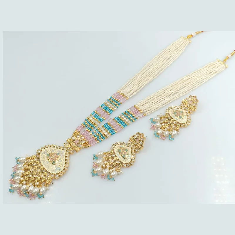 Custom Birthstone Jewelry Necklace-Rani Sati Jewels Gold Plated Pearl And Kundan Long Necklace Set