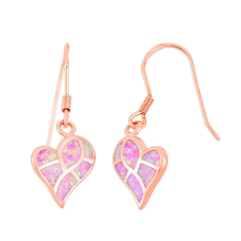 Modern Gemstone Earrings-Sterling Silver Pink Inlay Heart Mosaic Earrings