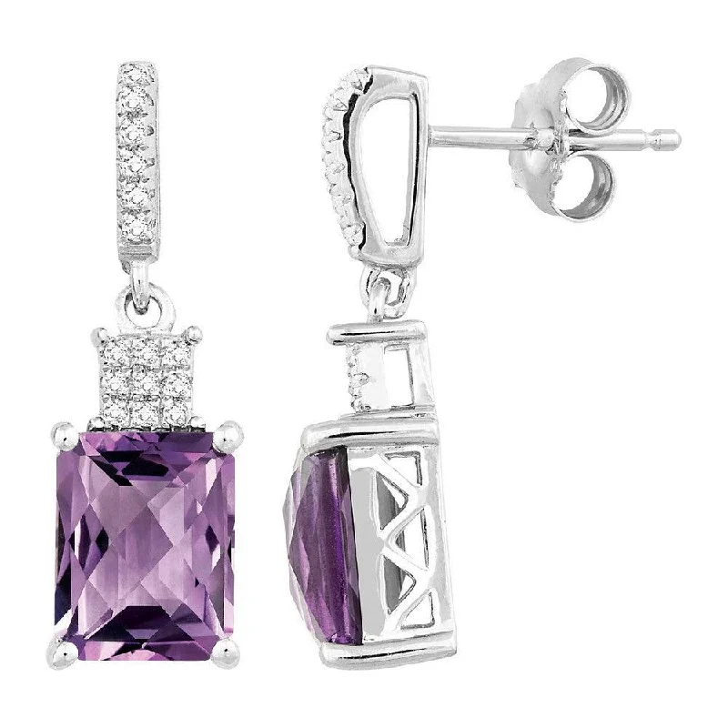 Bohemian Style Earrings-Sterling Silver Rectangular Amethyst Earrings