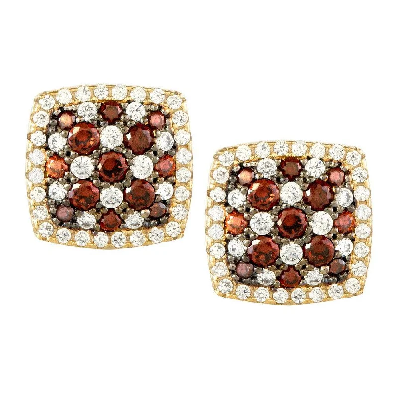 Oval Shaped Earrings-Sterling Silver Rose Gold Garnet CZ Pave Earrings