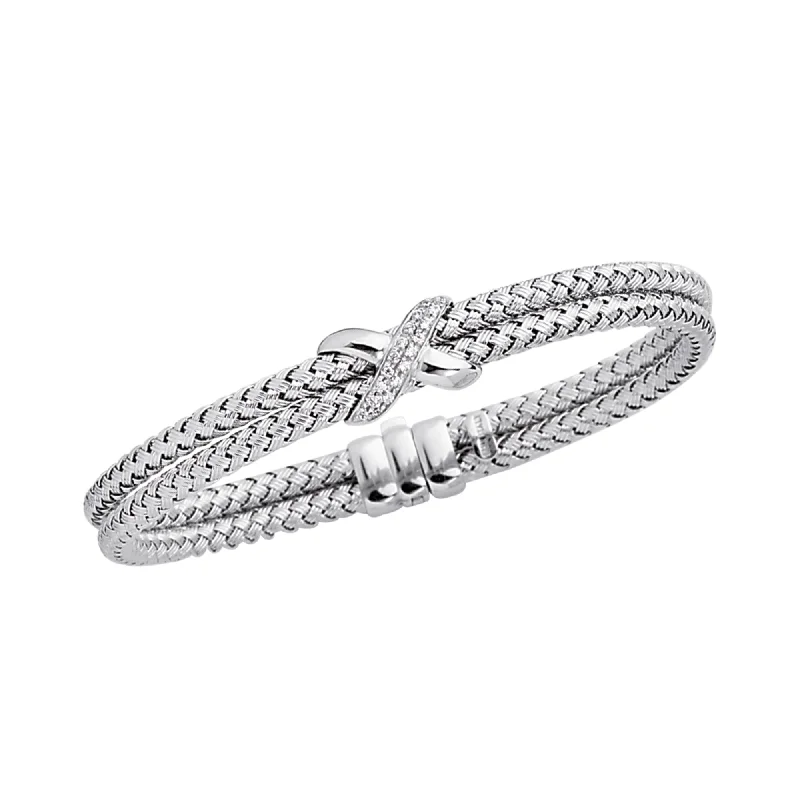 Sparkling Tennis Bracelets-14K Gold .18ct Diamond Station Woven Bangle