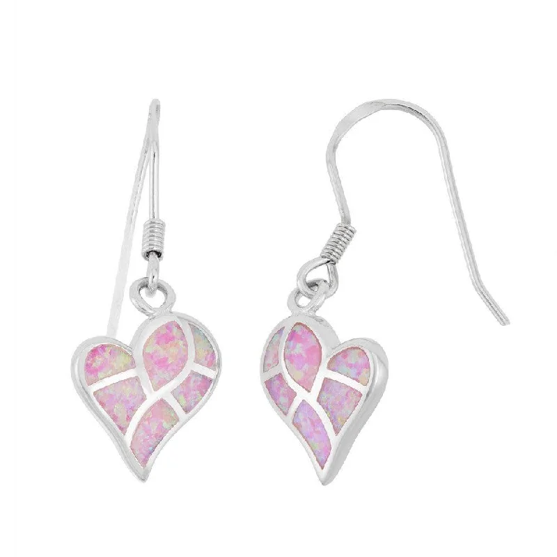 Double Drop Earrings-Sterling Silver Pink Inlay Opal Mosaic Earrings