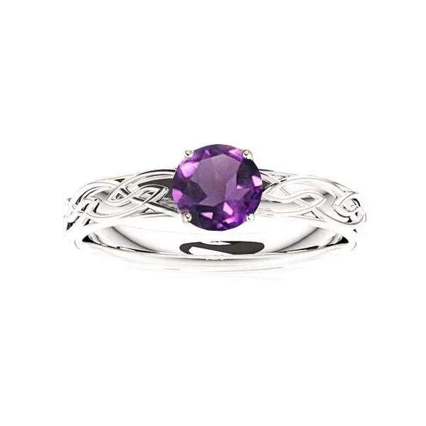 Men’s Silver Wedding Ring-Edinburgh Celtic Flows Engagement Ring with Amethyst