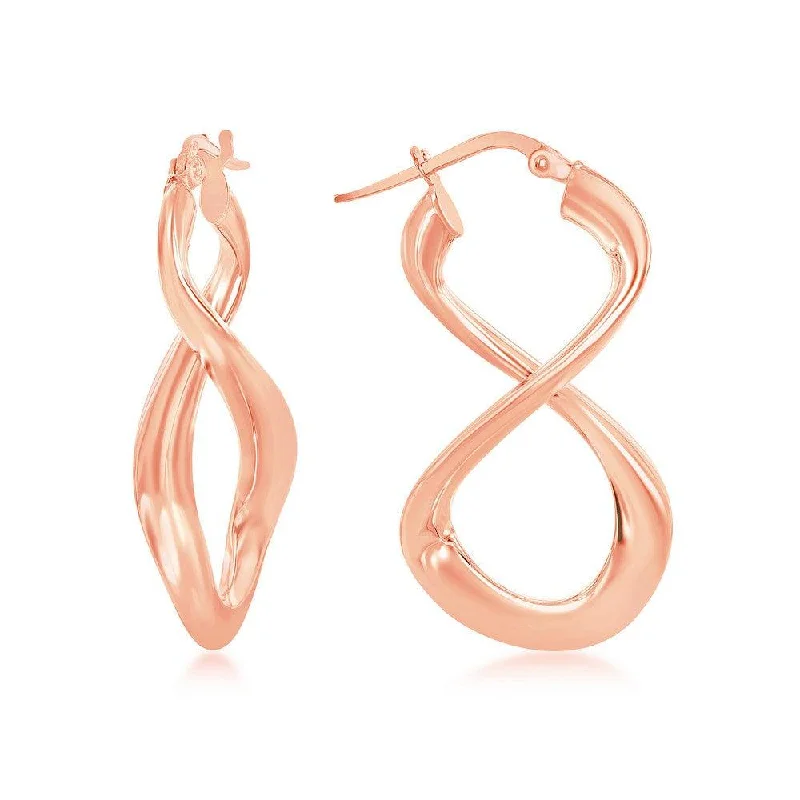 Large Hoop Earrings-Sterling Silver Rose Gold Plated Large Script Infinity Design Earrings