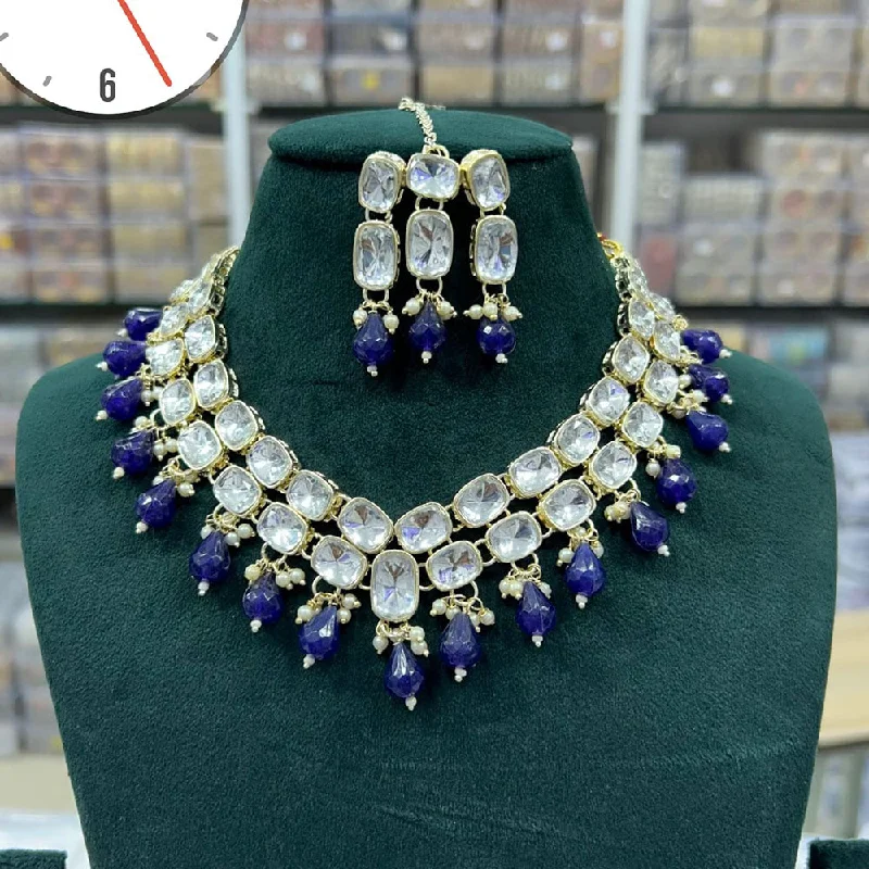 Unique Chain Necklace-Kavita Art Gold Plated Crystal Stone And Beads Necklace Set