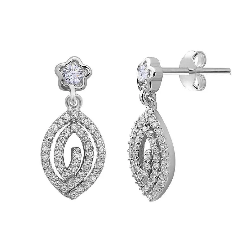 Beaded Drop Earrings-Sterling Silver CZ Marquise Earrings