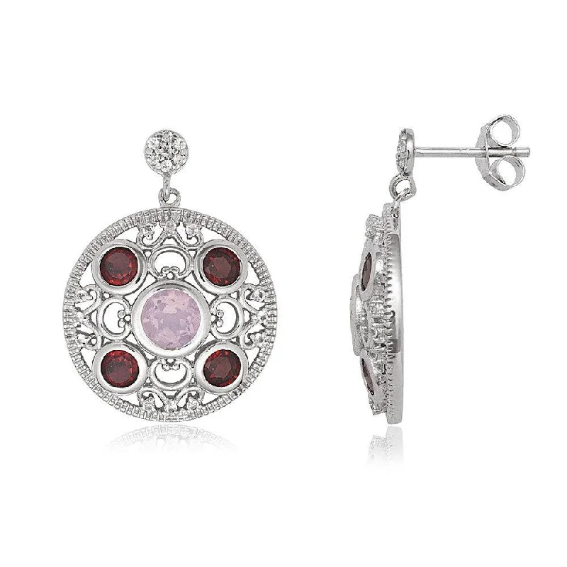 Modern Geometric Earrings-Sterling Silver Red and Pink Topaz Circle Earrings