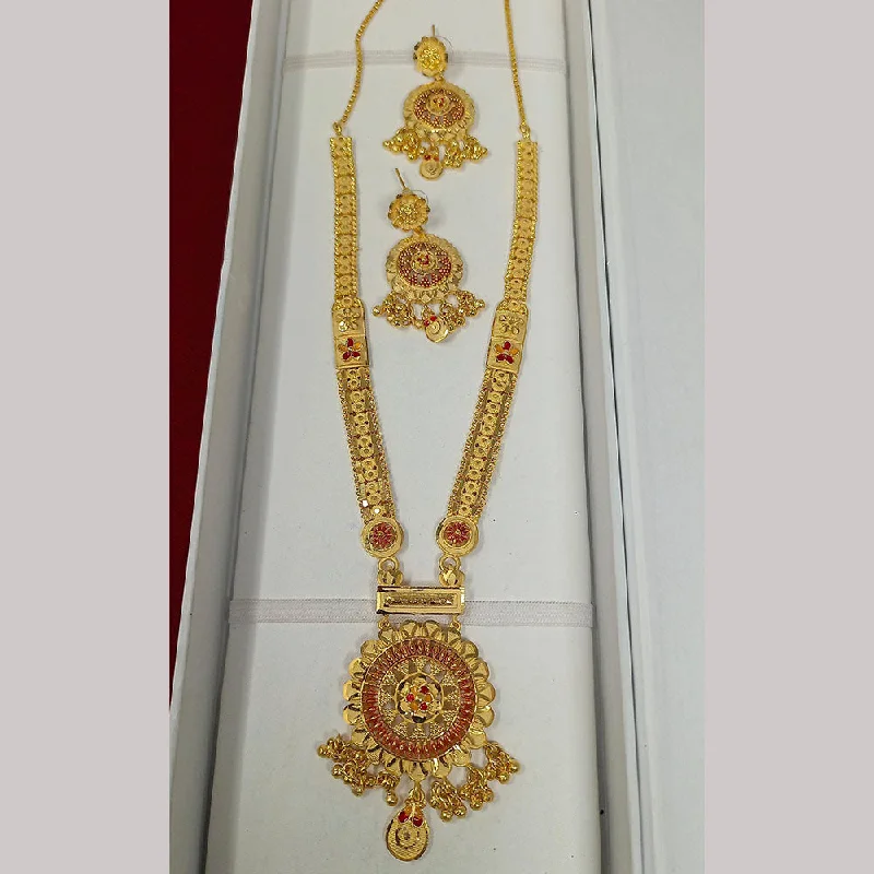 Gold Bead Necklace-Pari Art Jewellery Forming Long Necklace Set