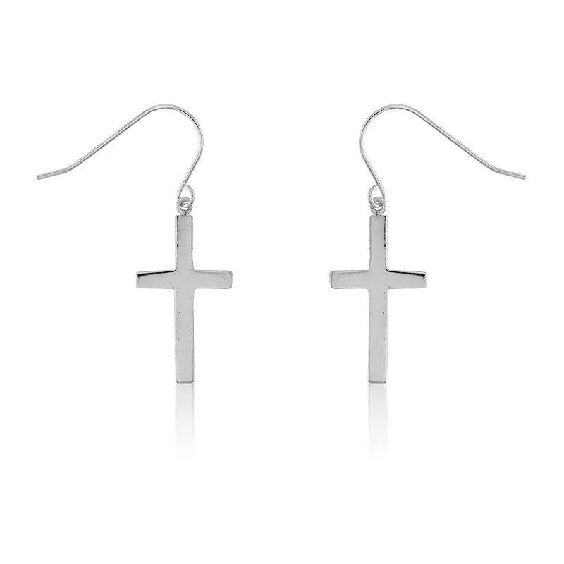 Opal Drop Earrings-Sterling Silver Large Cross Earrings