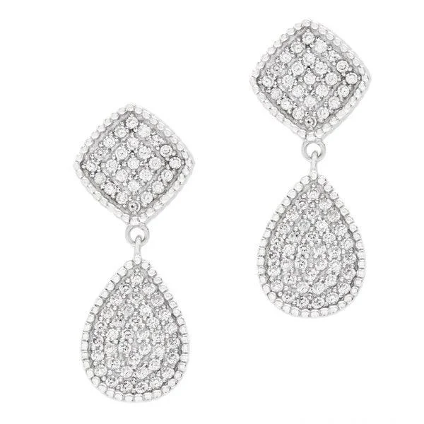 Swarovski Crystal Earrings-Sterling Silver Square and Teardrop CZ Earrings