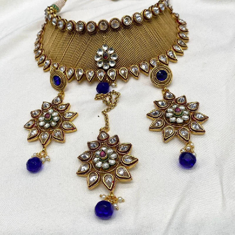 Gold Coin Necklace-Amoliya Jewels Brass Polki Kundan Designer Choker Necklace Set