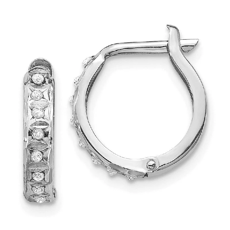 Classic Stud Earrings-14k White Gold Diamond Fascination Round Hinged Hoop Earrings