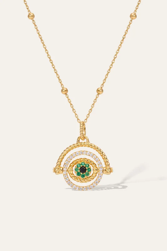 Long Dangle Necklace-Evil Eye Spinner Gold Vermeil Necklace