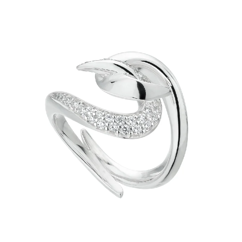 Elegant Pearl Ring-Hook Ring - Silver & Diamond