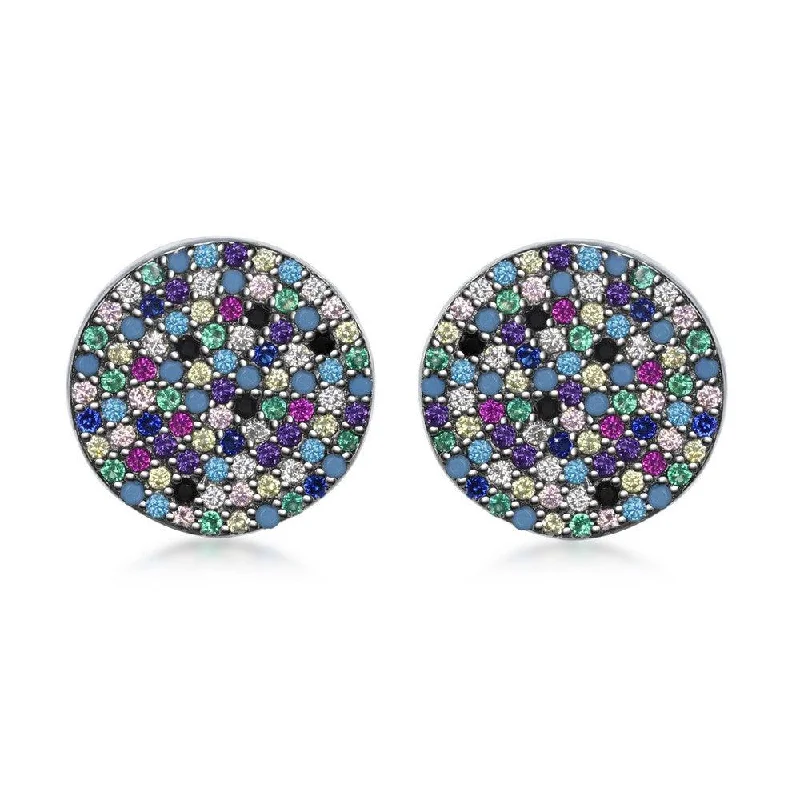 Nature-Inspired Gold Earrings-Sterling Silver Round Multi-Color CZ Stud Earrings