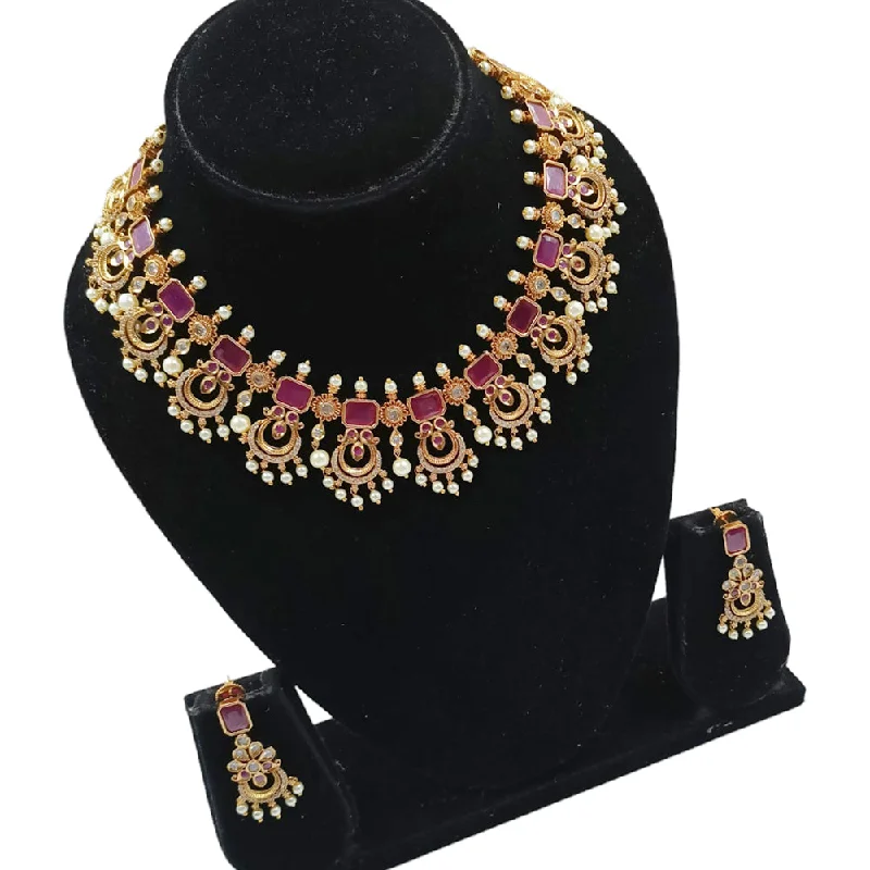 Silver Pendant Necklace-Padmawati Bangles Gold Plated Crystal Stone Choker Necklace Set