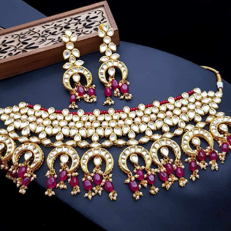 Gold Heart Necklace-JCM Gold Plated Kundan Stone And Pearls Choker Necklace Set