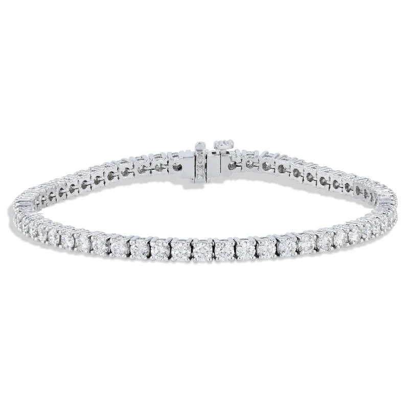 Personalized Nameplate Bracelets-Round Diamond White Gold Tennis Bracelet