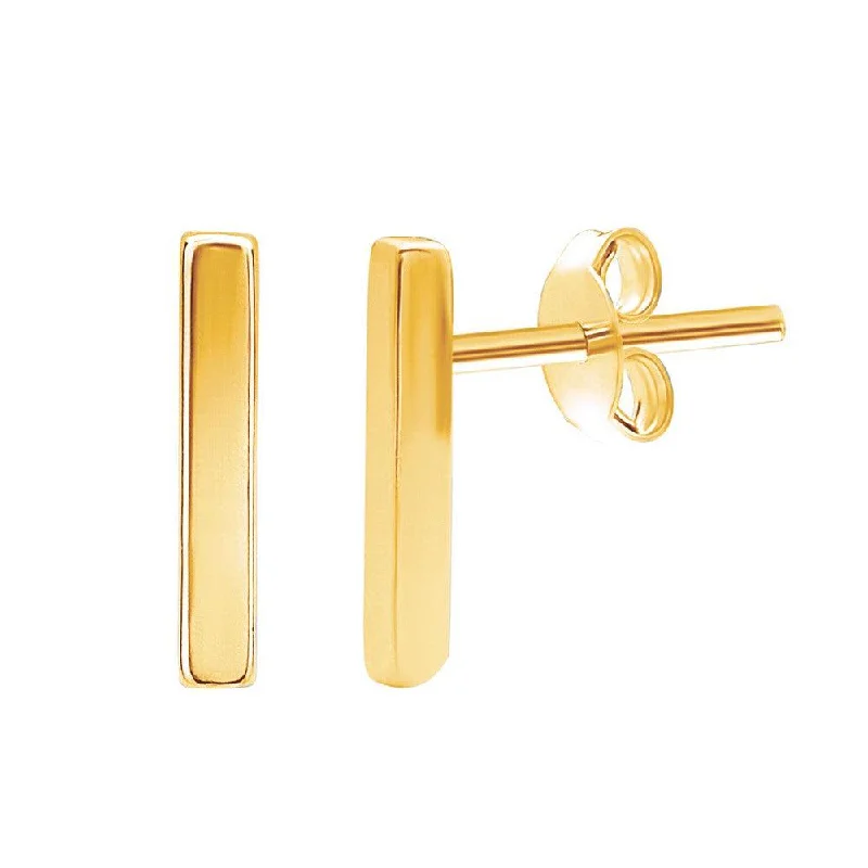 Ethnic Earrings-Sterling Silver Gold Plated Small Thin Bar Stud Earrings