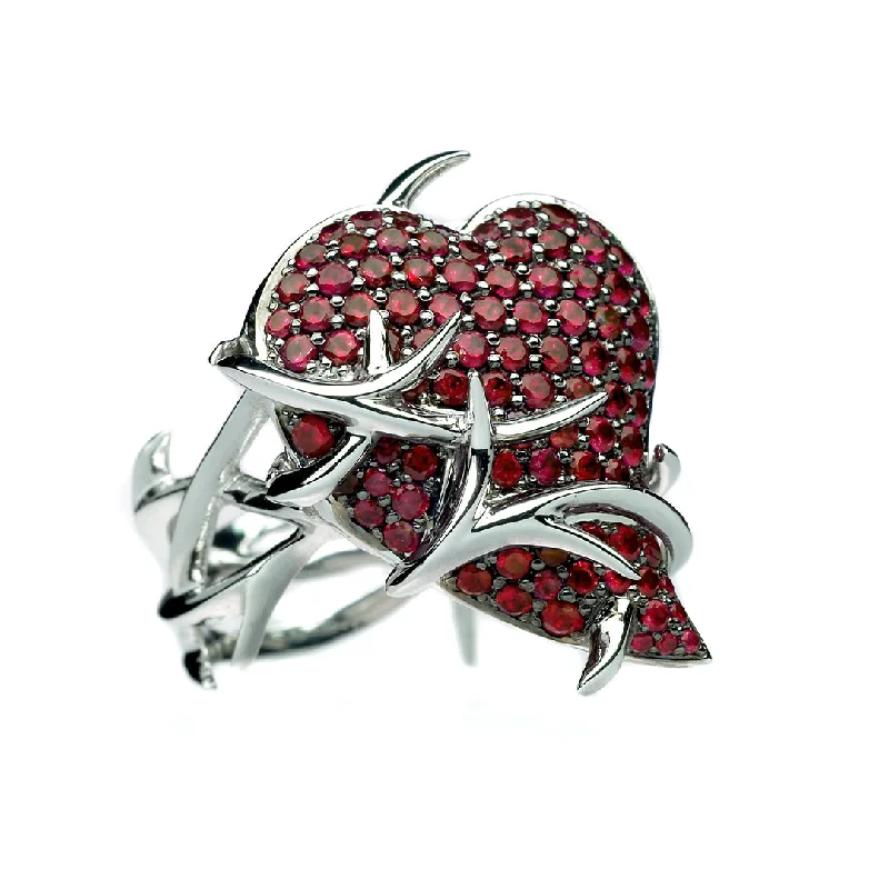 Double Band Ring-Impassioned Cherish Ring - 18ct White Gold & Ruby