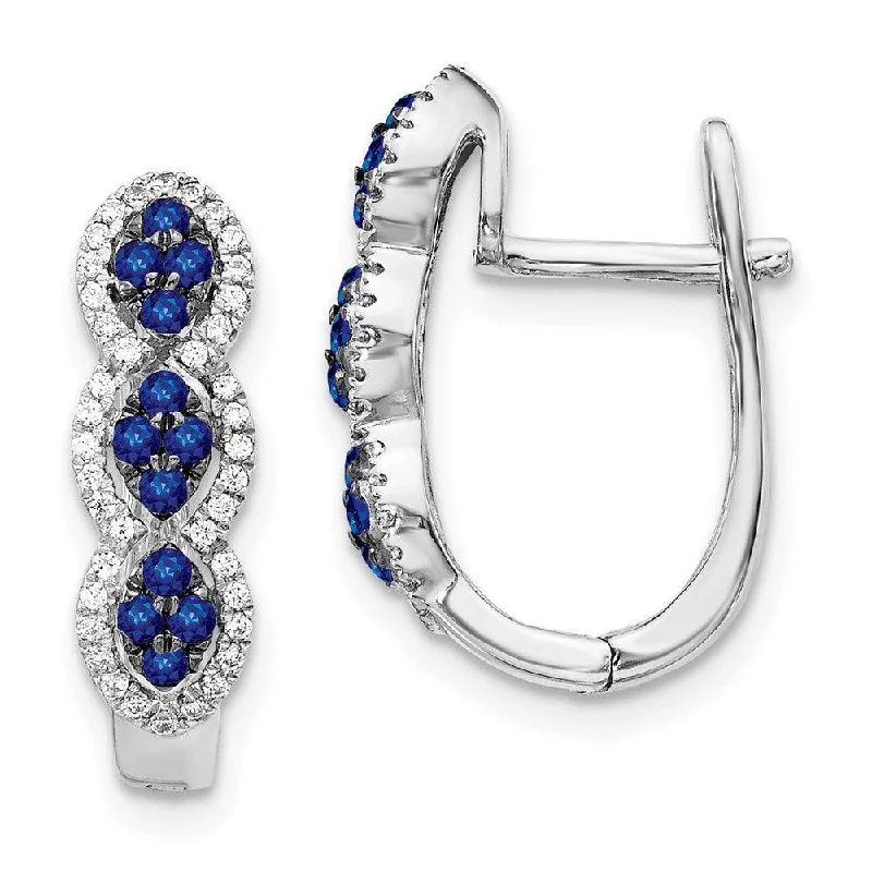 Double Hoop Earrings-14k White Gold Diamond and Blue Sapphire Earrings