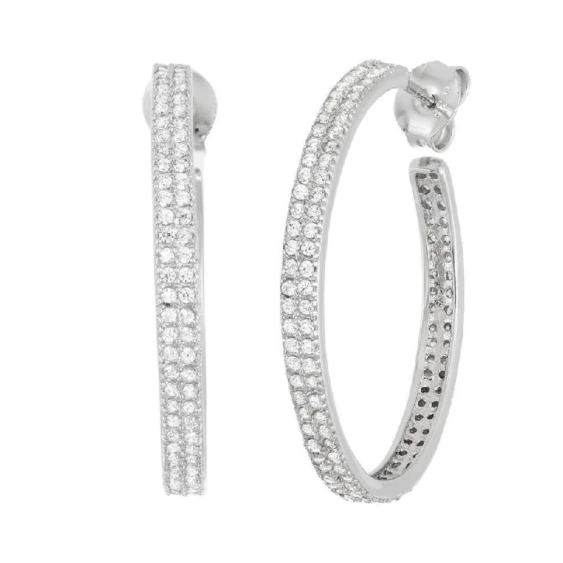 Pear Shaped Earrings-Sterling Silver 25mm Double Row CZ Hoop Earrings