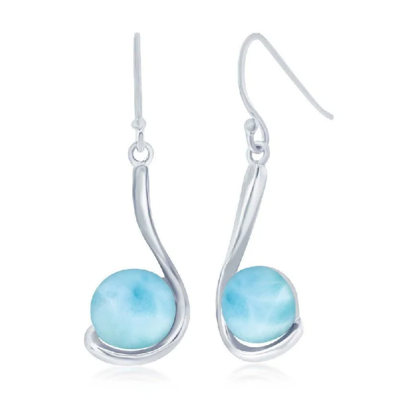 Unique Pearl Earrings-Sterling Silver Round Larimar Earrings