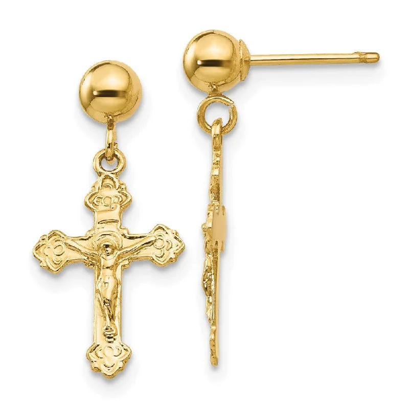 Fashionable Chain Earrings-14k Polished Crucifix Post Earrings