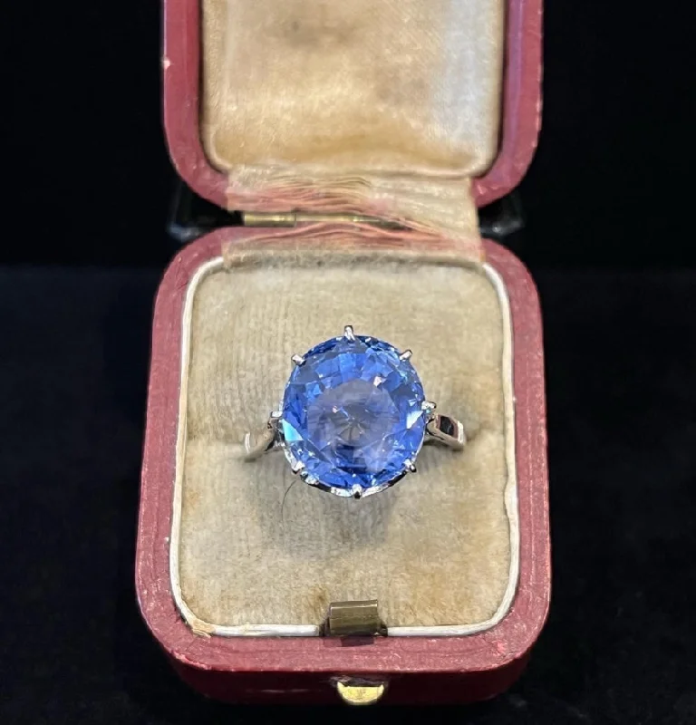 Elegant Round Diamond Ring-1930s French 8.71ct Oval Ceylon Sapphire Ring