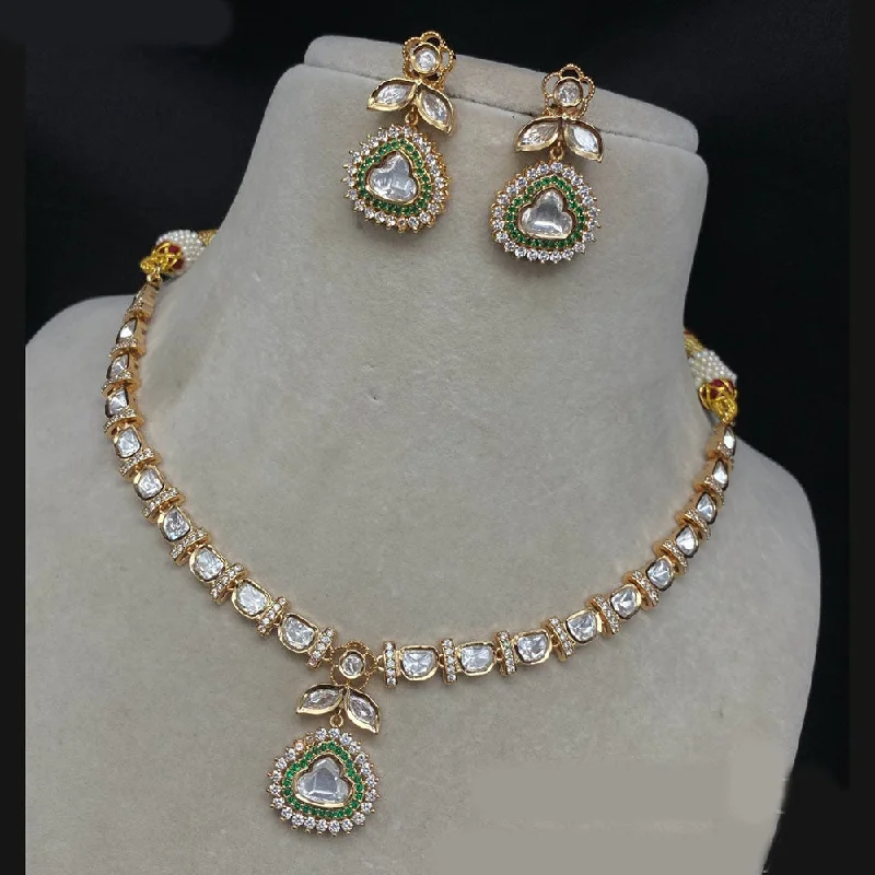 Sterling Silver Necklace-Royal Kundan Jewellery Gold Plated Polki Kundan Necklace Set