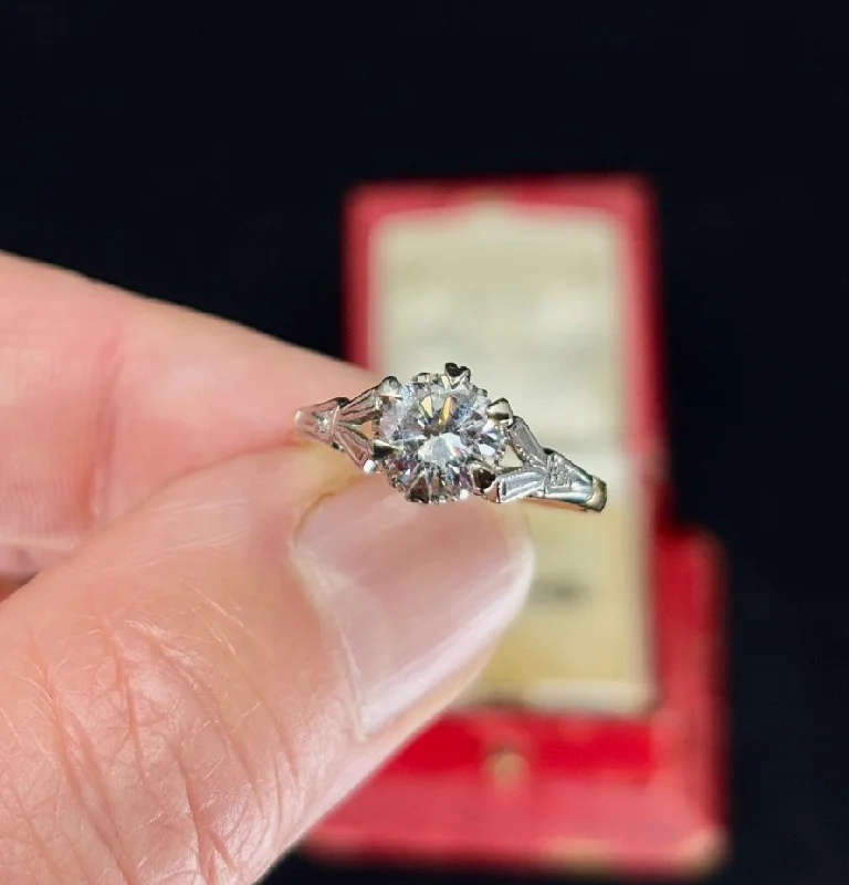 Wedding Engagement Ring Set-Vintage 1950s Round Brilliant Cut Diamond Engagement Ring