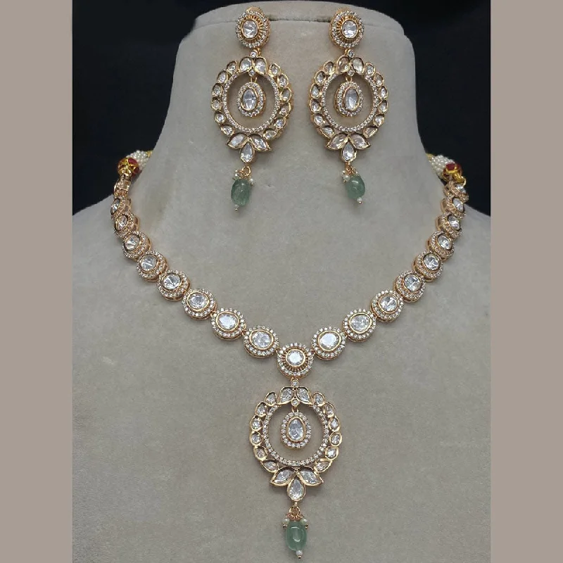 Gold Pendant Necklace for Women-Amoliya Jewels Gold Plated Polki Kundan Necklace Set