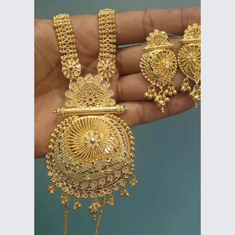 Handmade Necklace-Pari Art Jewellery Forming Gold Long Necklace Set