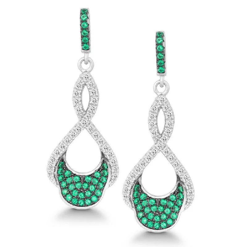 Large Crystal Earrings-Sterling Silver Green CZ Micro Pave Twist Earrings