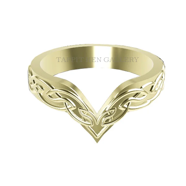 Classic Silver Wedding Band-EDINBURGH CELTIC KNOT WORK WISHBONE WEDDING RING IN 9CT YELLOW GOLD