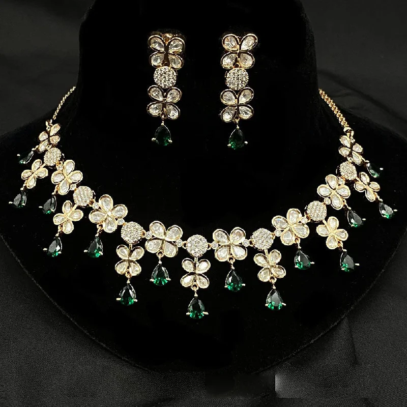 Bohemian Style Necklace-Amoliya Jewels Gold Plated Polki Kundan Necklace Set