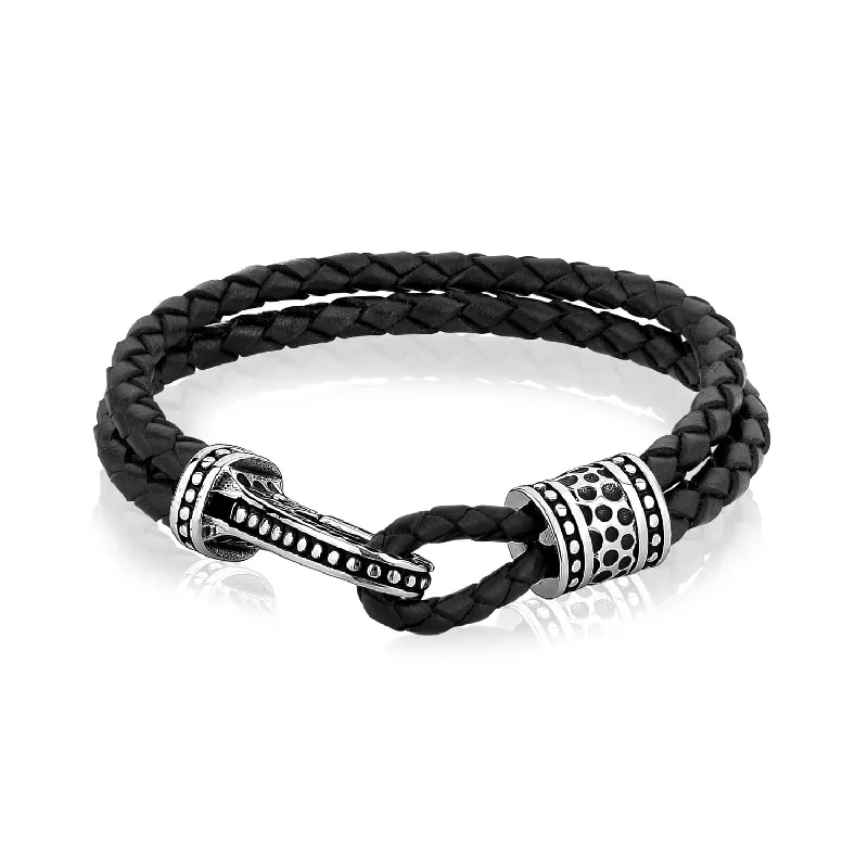 Modern Leather Bracelets-A.R.Z Men's Steel Clasp Leather 8.5" Bracelet