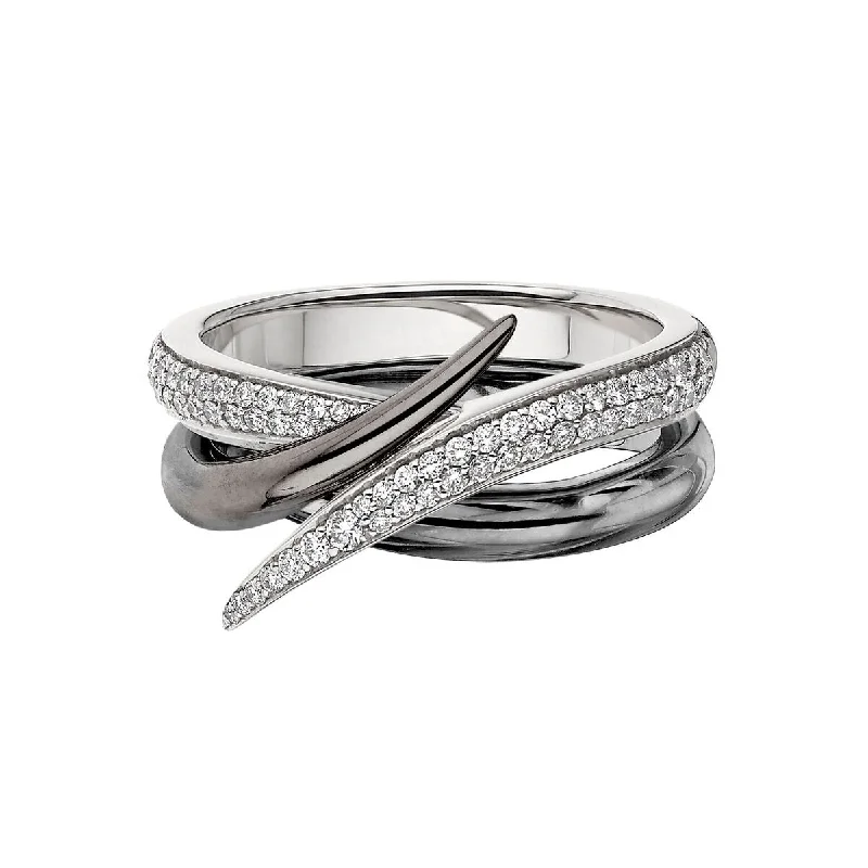 Women's Diamond Ring-Interlocking Duo Ring - Black Rhodium & White Diamond