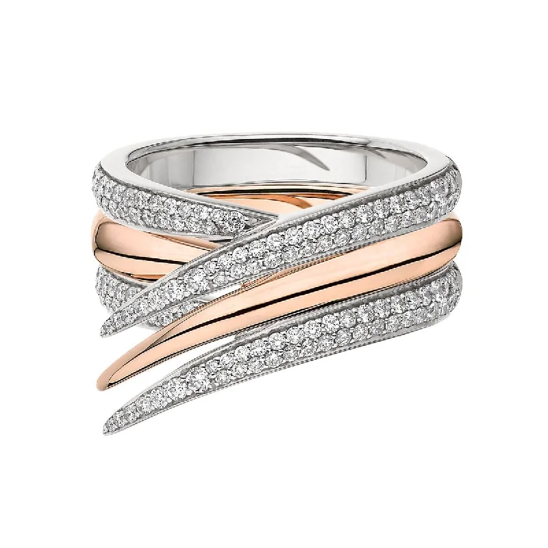 Fancy Engagement Ring-Interlocking Stacked Ring - 18ct Rose Gold & White Diamond