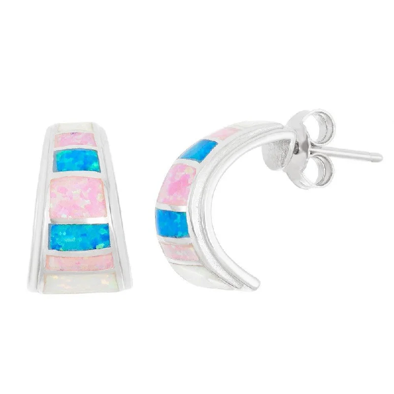 Silver and Gold Earrings-Sterling Silver Multicolor Opal Half Hoop Earrings