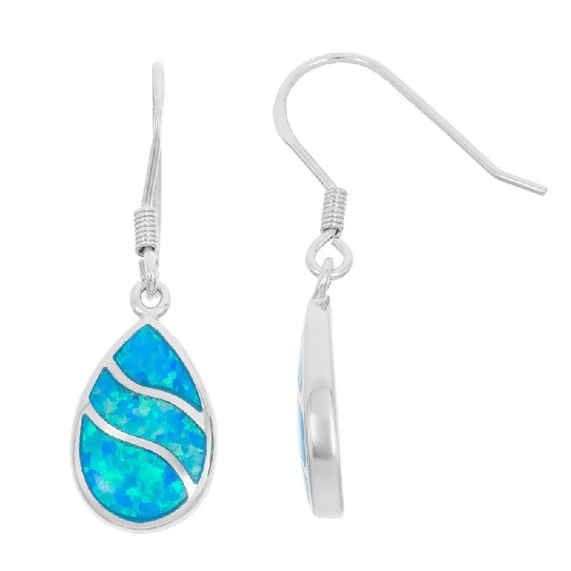 Colorful Pearl Earrings-Sterling Silver Blue Inlay Opal Teardrop Earrings