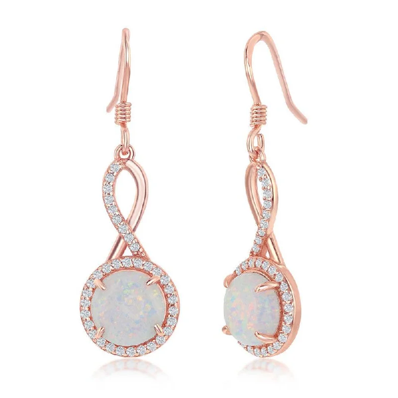 Diamond Cluster Earrings-Sterling Silver Rose GP Design Round White Opal Halo CZ Earrings