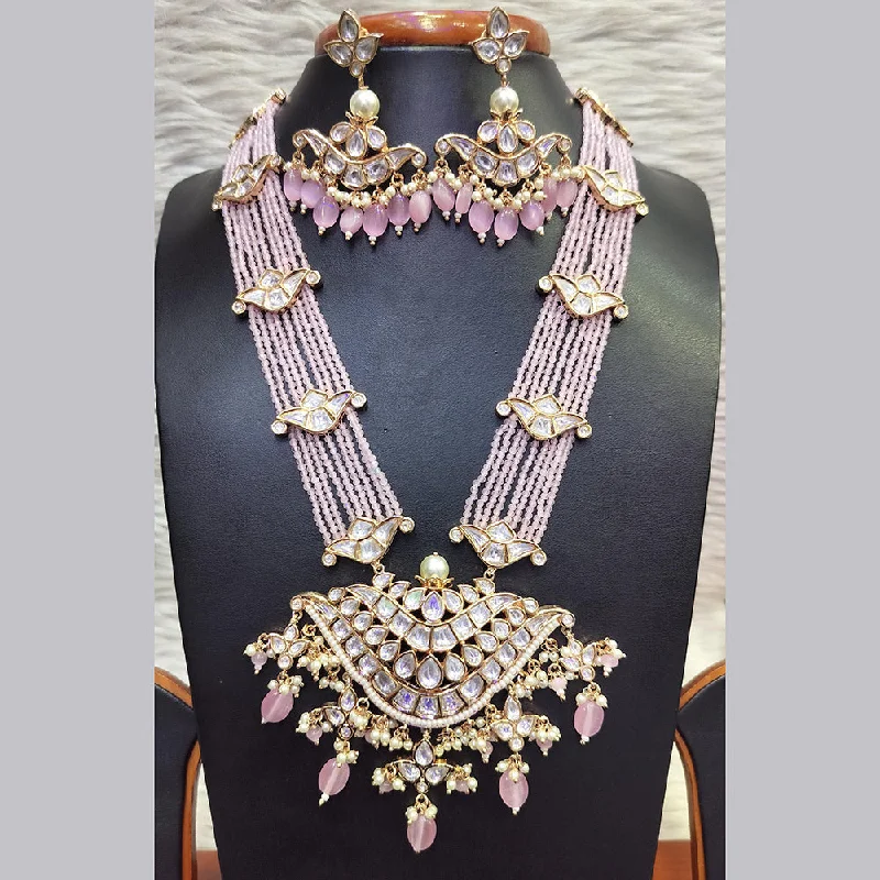 Bold Crystal Necklace-Jain Jewellers Gold Plated  Kundan And Pearl Long Necklace Set