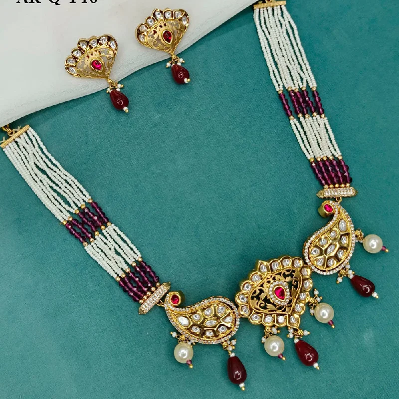 Modern Pendant Necklace-Amoliya Jewels Gold Plated Polki Kundan Choker Necklace Set