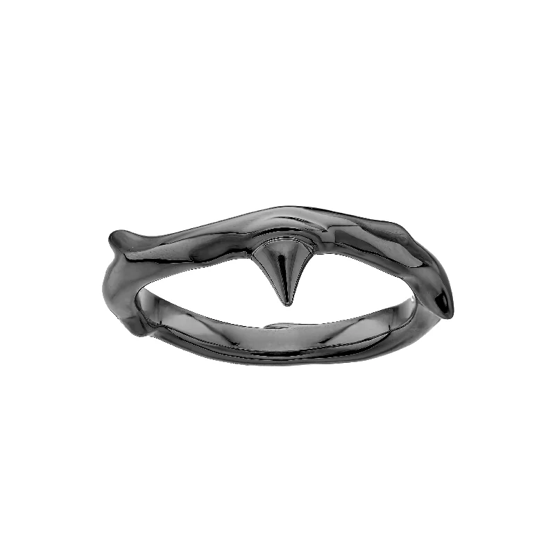 Dainty Gold Ring-Rose Thorn Band Ring - Silver Black Rhodium