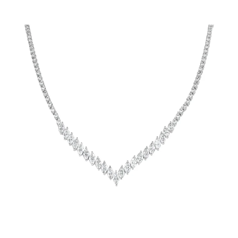 Heart Shaped Silver Necklace-Multi Marquise Diamond Necklace