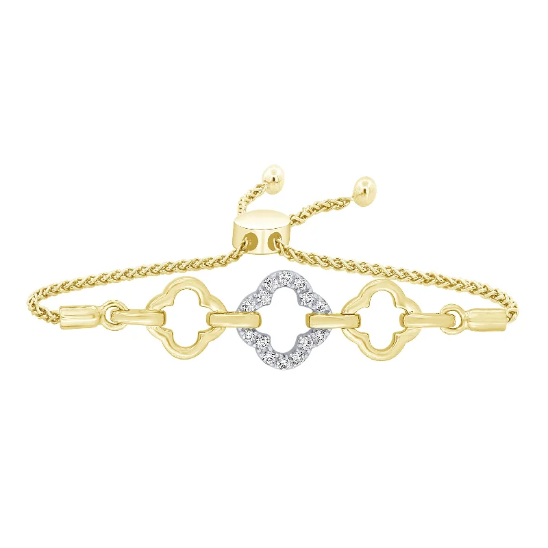 Modern Silver Cuff Bracelets-14K Yellow Gold 1/7Ct Diamond Fashion Pull String Bracelet