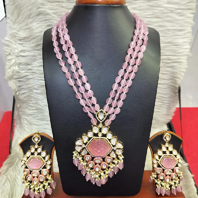 Heart Shaped Necklace-Jain Jewellers Gold Plated  Kundan And Beads Long Necklace Set