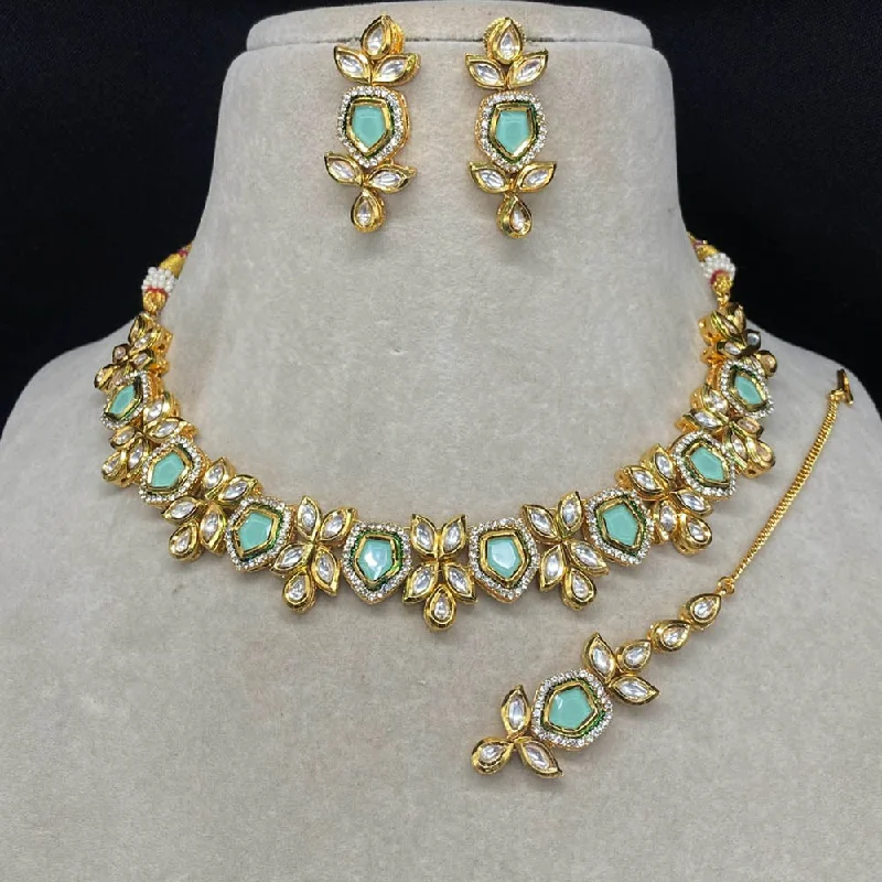 Statement Necklaces for Parties-Amoliya Jewels Gold Plated Polki Kundan Choker Necklace Set